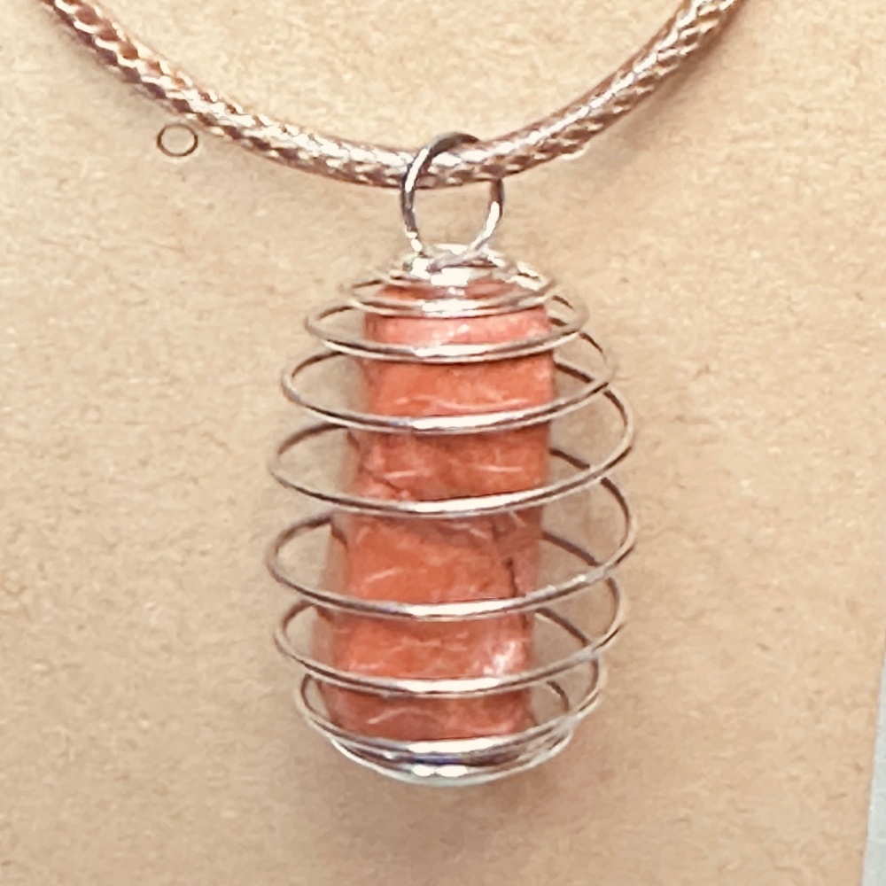 925 Sterling Silver Plated Red Jasper Crystal in Spiral Wire Wrapped Cage New